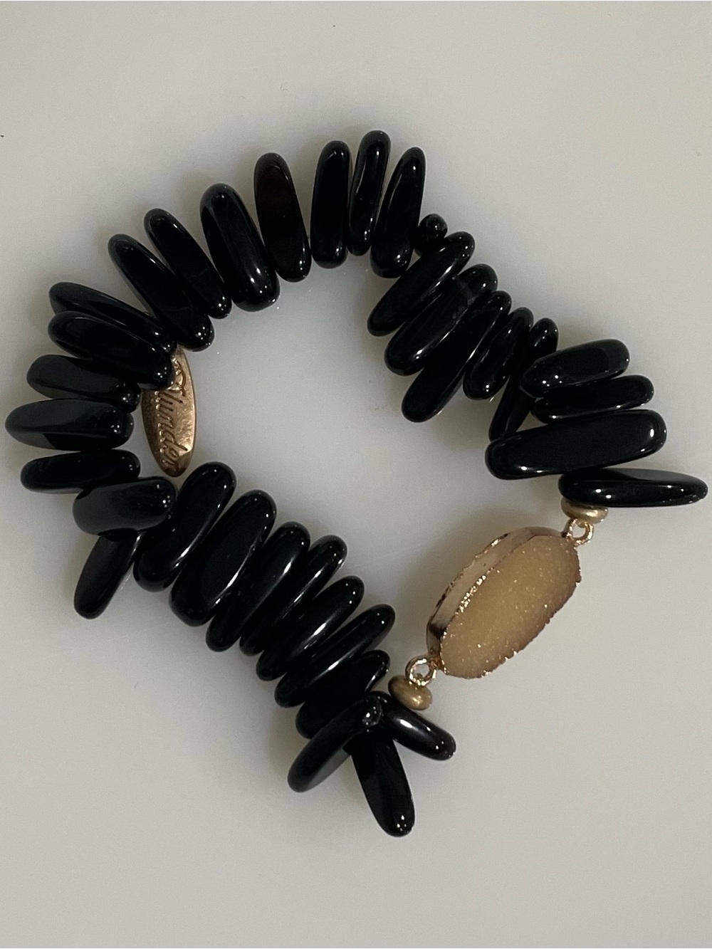Plunder Black Bead Faux Druzy Stretch Bracelet Chunky Whimsigoth Goth Glam Boho